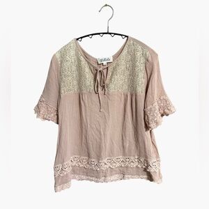 Listicle Mauve Boho Lace Trim Top